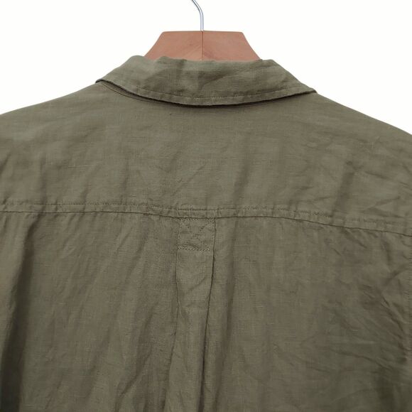 Talbots Tunic Top Womens Large Petite Green Linen Roll Tab Sleeve Beach Coastal - Picture 6 of 10